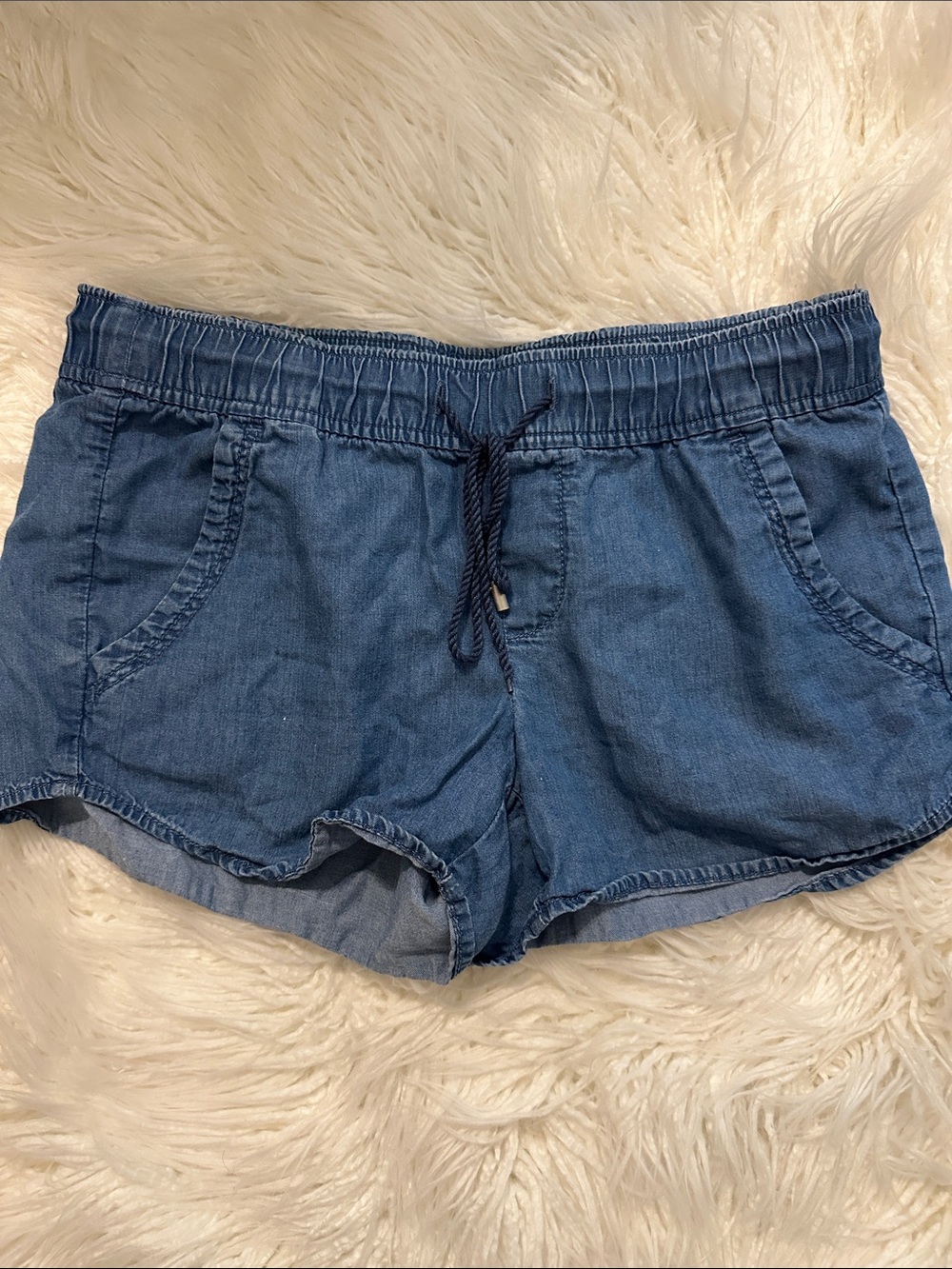 LOFT Denim-Look Drawstring Athletic Shorts in Blue